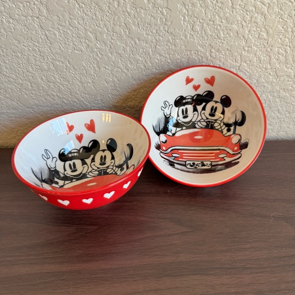 Disney Other - Disney Mickey Mouse & Minnie Mouse Valentine Love Ceramic Bowl Set‎ Red Hearts